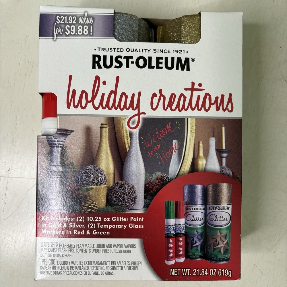 Rust-Oleum Glitter Gold Silver Holiday Creations Spray Paint Glass Markers Kit